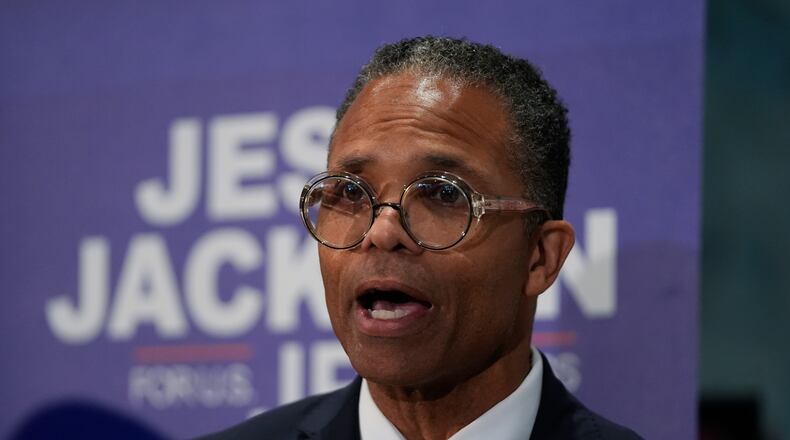 Former Illinois Rep. Jesse Jackson Jr. speaks during an event where he was endorsed by the Southland Minister Alliance as a candidate for his old congressional seat after more than a decade out of office, Oct. 15, 2025, at Victory Christian International Ministries in Park Forest, Ill. (AP Photo/Erin Hooley)