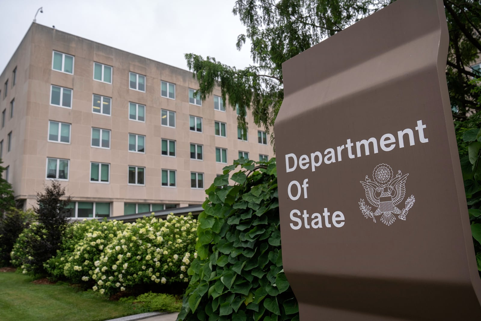 The headquarters of the Department of State is seen, June 27, 2025, in Washington. (AP Photo/Mark Schiefelbein)