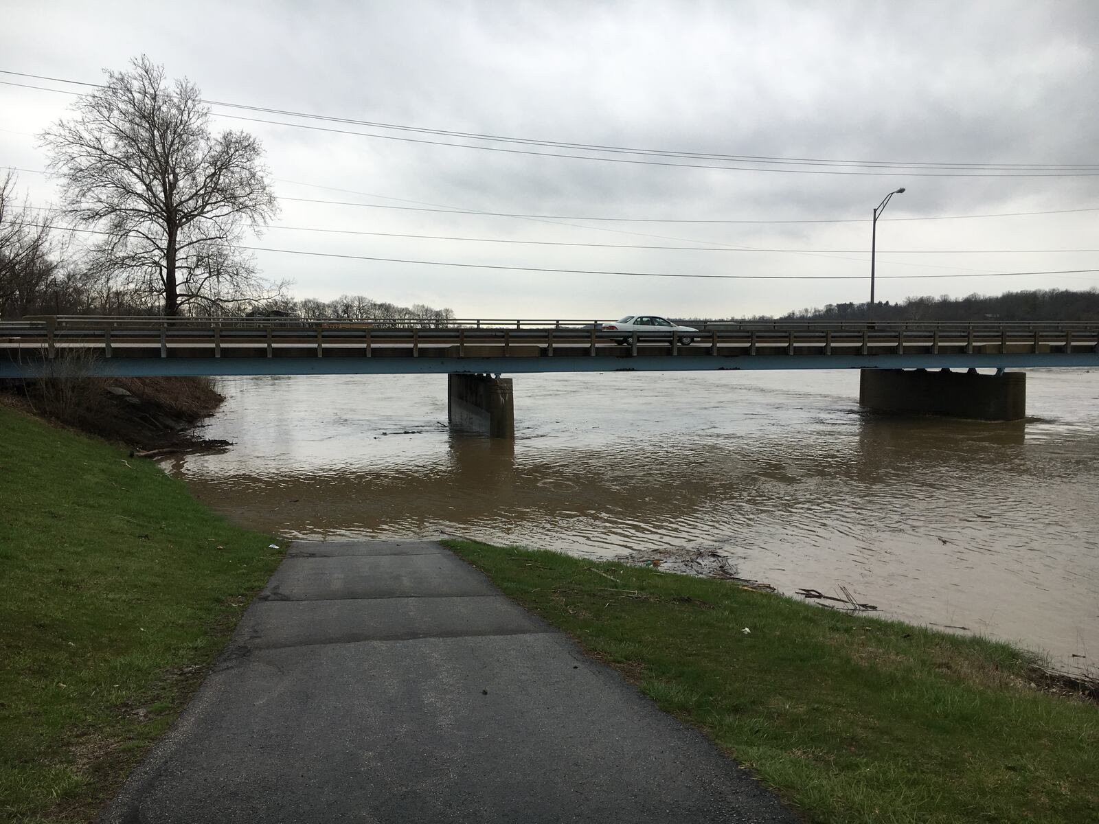 Part of the Great Miami River flooded the bike path near downtown Middletown.