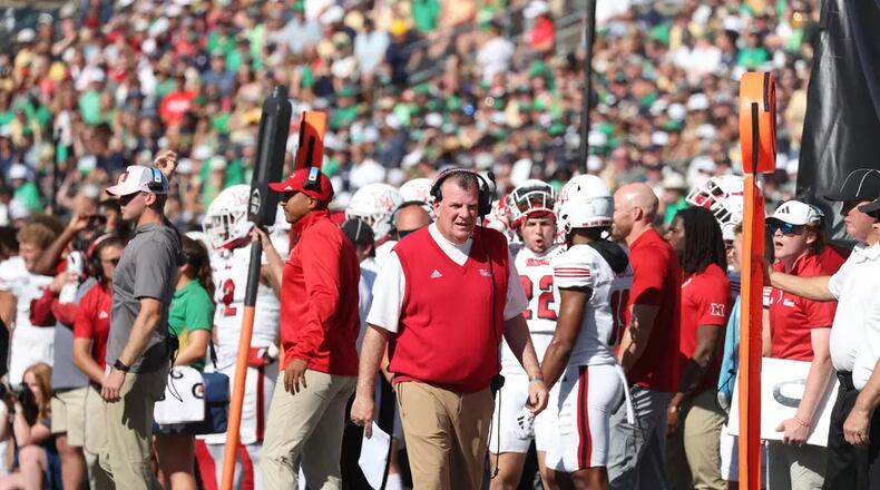 Miami football coach Chuck Martin on the sidelines during Saturday's win over Ohio. Miami Athletics photo