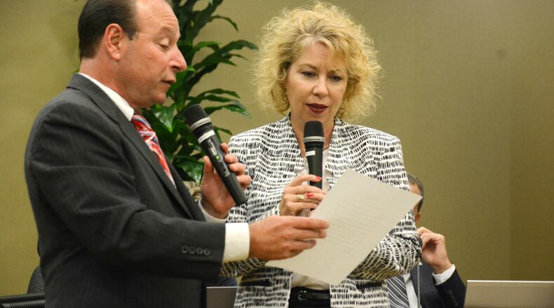 Leslie Besl took the oath of office Monday, Sept. 11, to be the next First Ward City Council member, succeeding the late Councilman Bob Myron who died in July. Besl’s appointed term ends in November 2019. MICHAEL D. PITMAN/STAFF
