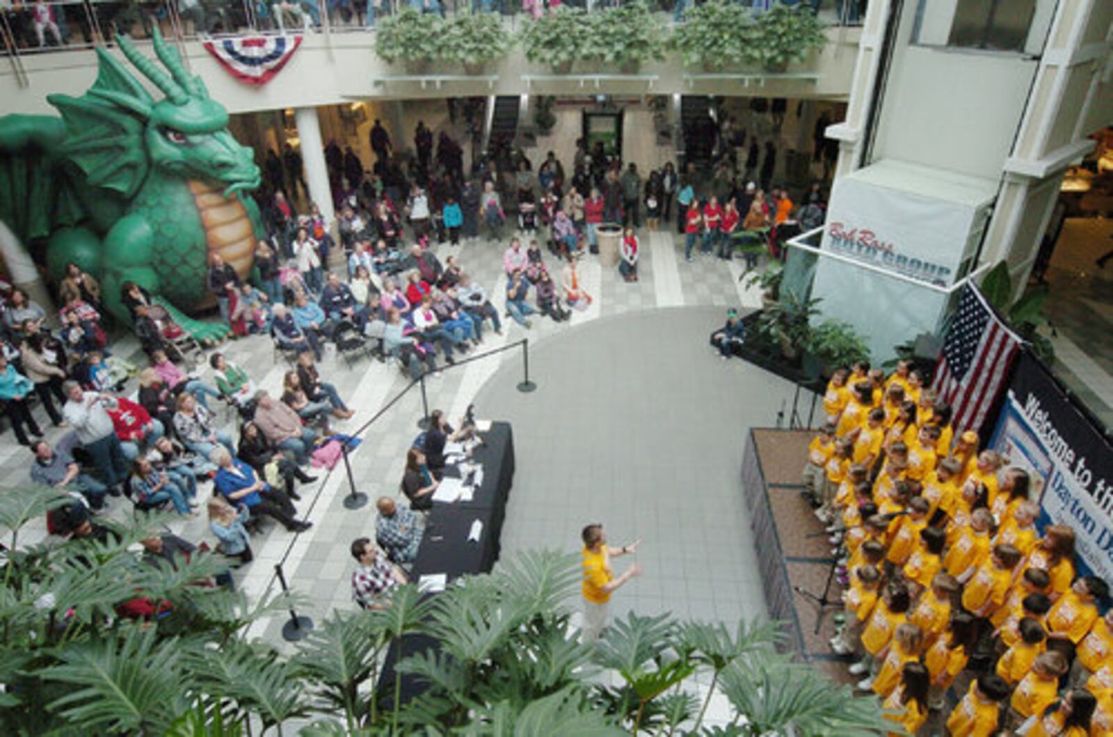 KidzFam from Fair Haven Church sing the National Anthem during auditions at the Dayton Mall on Saturday with hopes of being selected for the Dayton Dragons season opening game