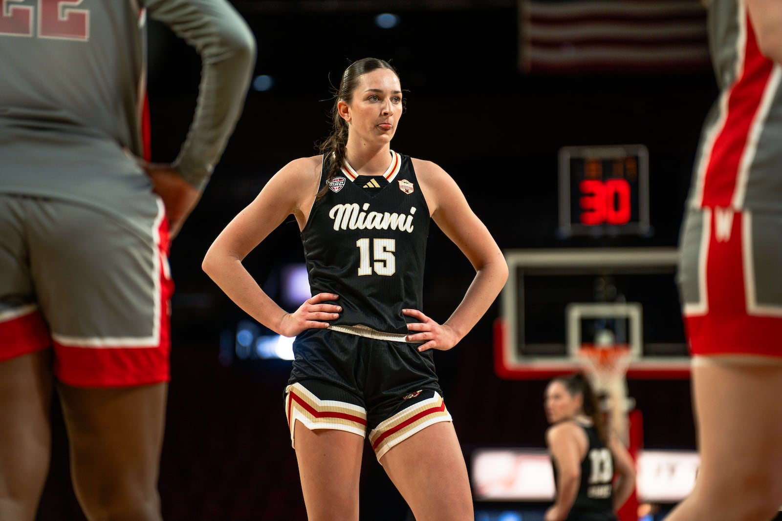 Miami University's Amber Tretter stands on the court during a recent game for the RedHawks. MIAMI ATHLETICS / CONTRIBUTED PHOTO
