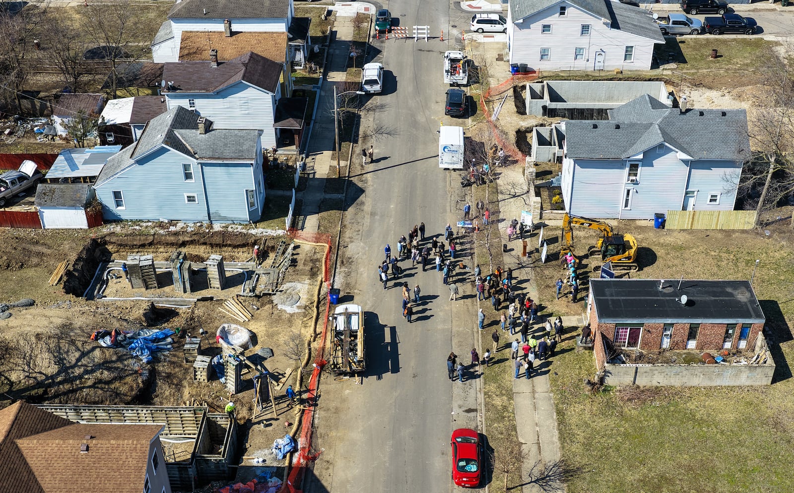 Habitat for Humanity of Greater Cincinnati in partnership with the City of Hamilton celebrated the groundbreaking of a seven-home development Friday, Feb 27 in LudlowStreet in Hamilton. The project is part of the Build Back the Block initiative. NICK GRAHAM  VIA DRONE/STAFF