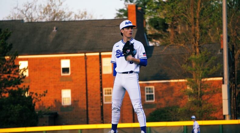 Clint Moak prepares to send a pitch to the plate against Colerain on Friday night at Miami University's McKie Field. Chris Vogt/CONTRIBUTED