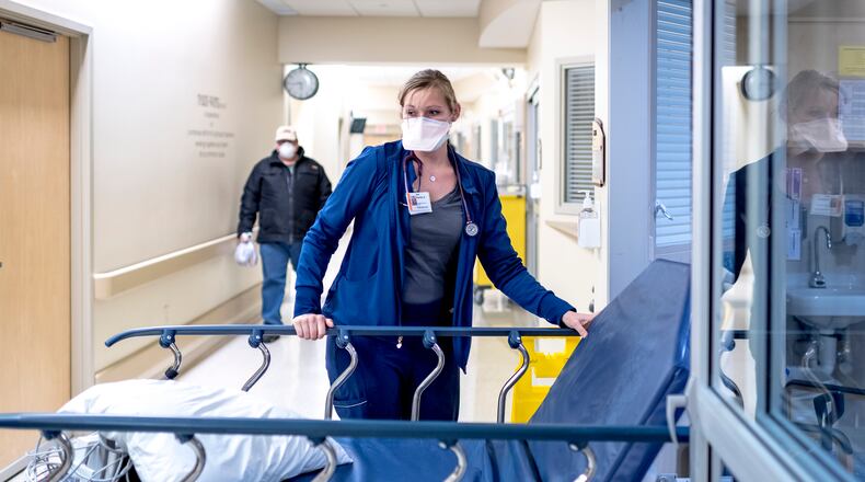 An emergency room nurse at Mid Michigan Medical Center, in Alma, Mich. Nursing is one of the programs at Cincinnati State that may benefit from a recent grant that is aimed at fighting workforce shortages.