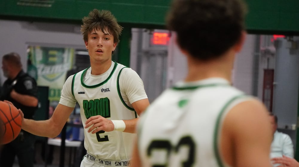 Badin’s Carson Lowe is eyes the court during his game against Alter on Friday night at Mulcahey Gym. CHRIS VOGT / CONTRIBUTED