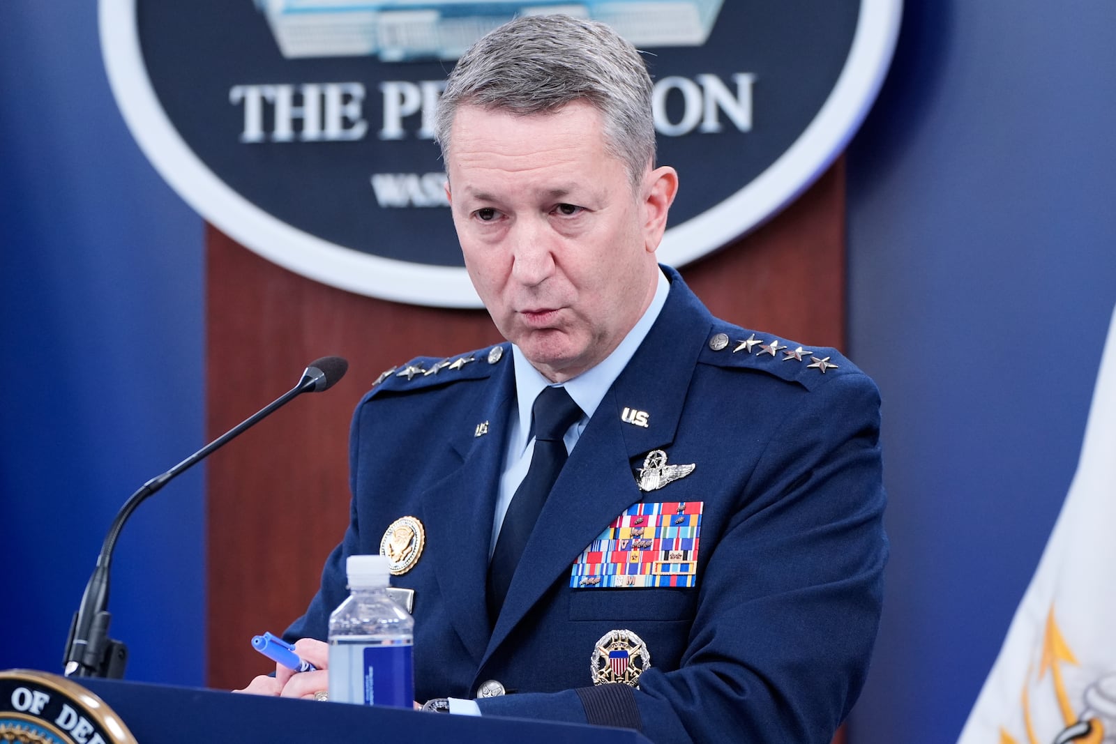 Joint Chiefs Chairman Gen. Dan Caine speaks during a news conference at the Pentagon in Washington, Sunday, June 22, 2025, after the U.S. military struck three sites in Iran, directly joining Israel's effort to destroy the country's nuclear program. (AP Photo/Alex Brandon)