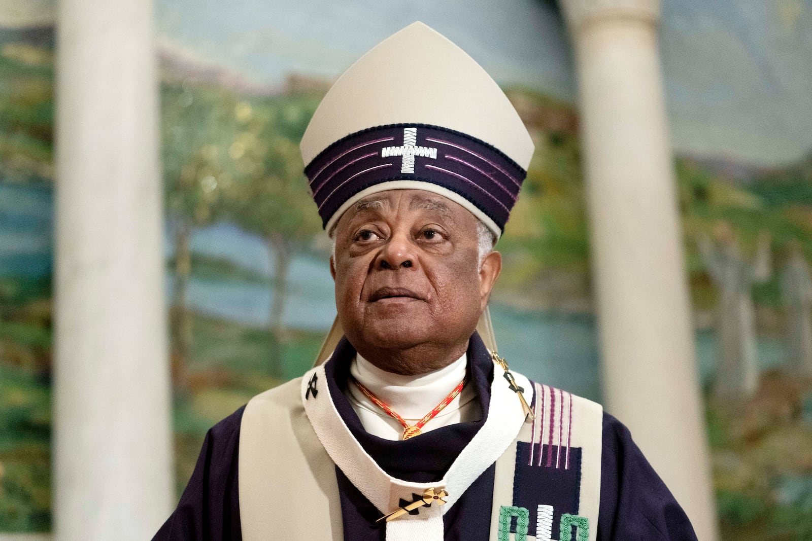 FILE - Cardinal Wilton Gregory, archbishop of Washington, speaks to reporters after Ash Wednesday Mass which marks the beginning of Lent at Saint Matthew the Apostle Cathedral in Washington, March, 2, 2022. (AP Photo/Jose Luis Magana, File)