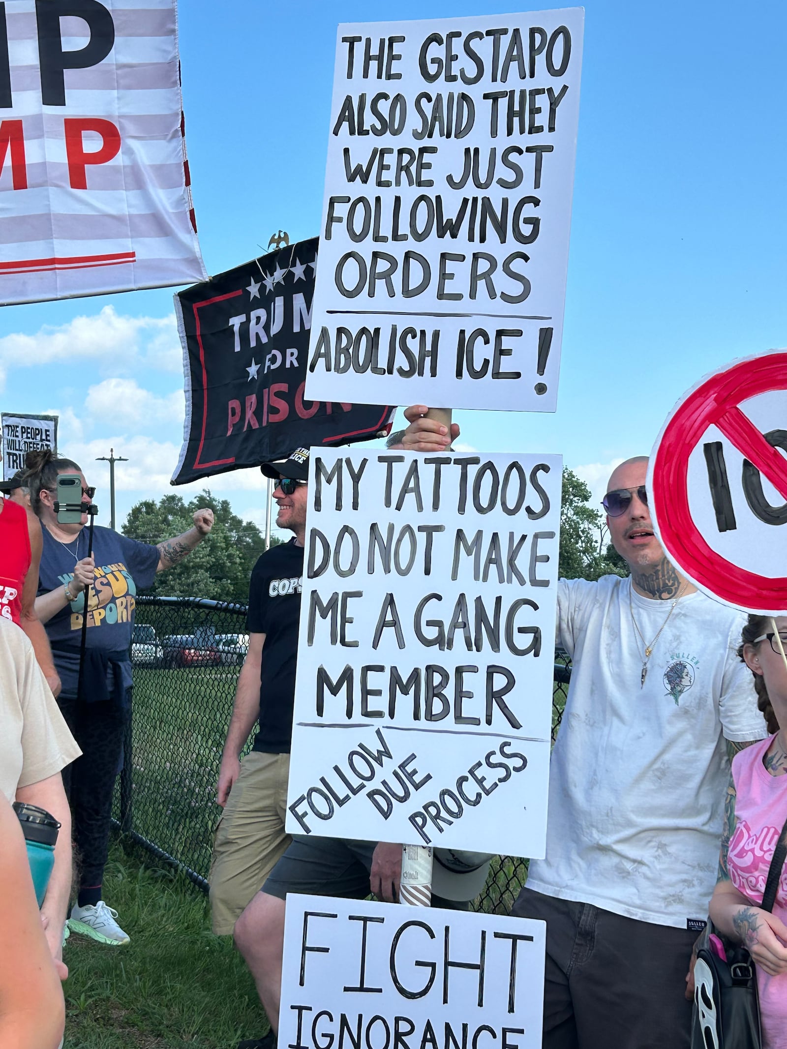 Bill Stevison, of Hamilton, attended a rally Sunday night outside the Butler County Jail in Hamilton. RICK McCRABB;/CONTRIBUTOR