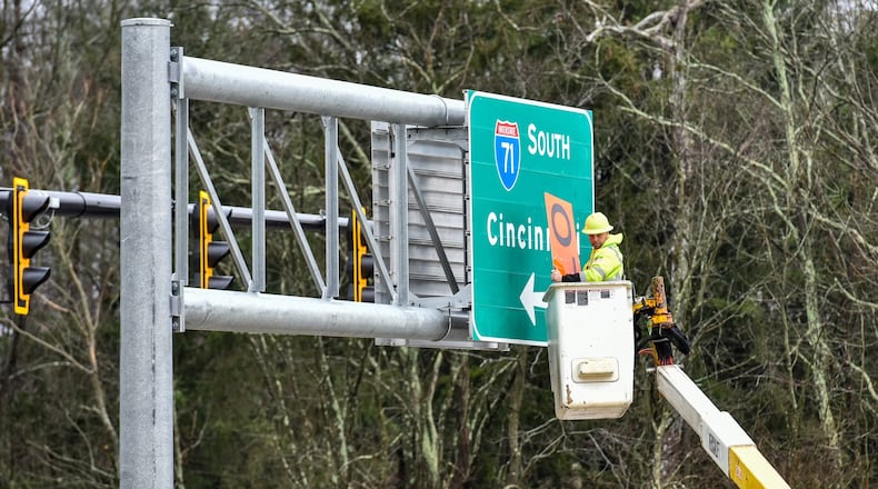 The new $40 million full-access interchange at I-71 and Western Row Road in Mason is now open after a ribbon cutting ceremony Tuesday, Feb. 12, 2019. Originally opened as a partial interchange in 1972, the new interchange will now have six points of access to I-71, serving the City of Mason's rapidly growing hub for biohealth, advanced automation and aerospace. NICK GRAHAM/STAFF