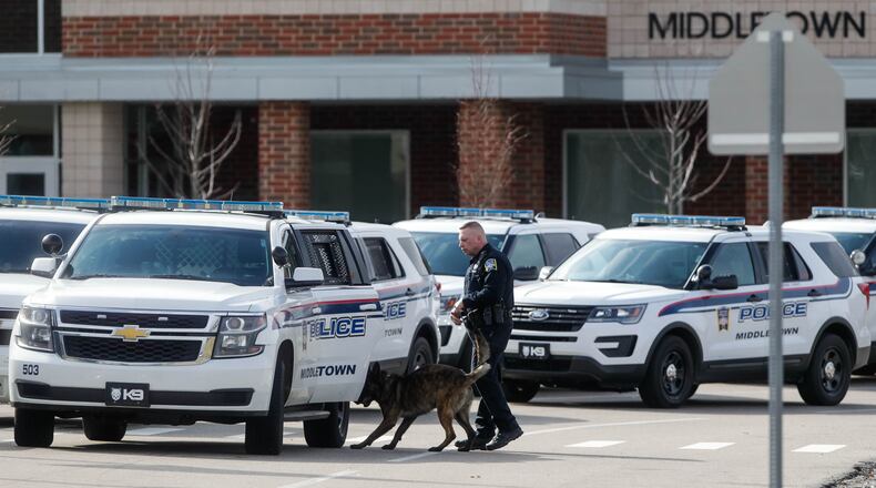 All Middletown schools and Lakota schools were put on lockdown on March 4 during the investigation, and officers located the student and the phone from which a threat was texted. A 14-year-old Middletown student pleaded guilty to inducting panic for the incident. NICK GRAHAM / STAFF