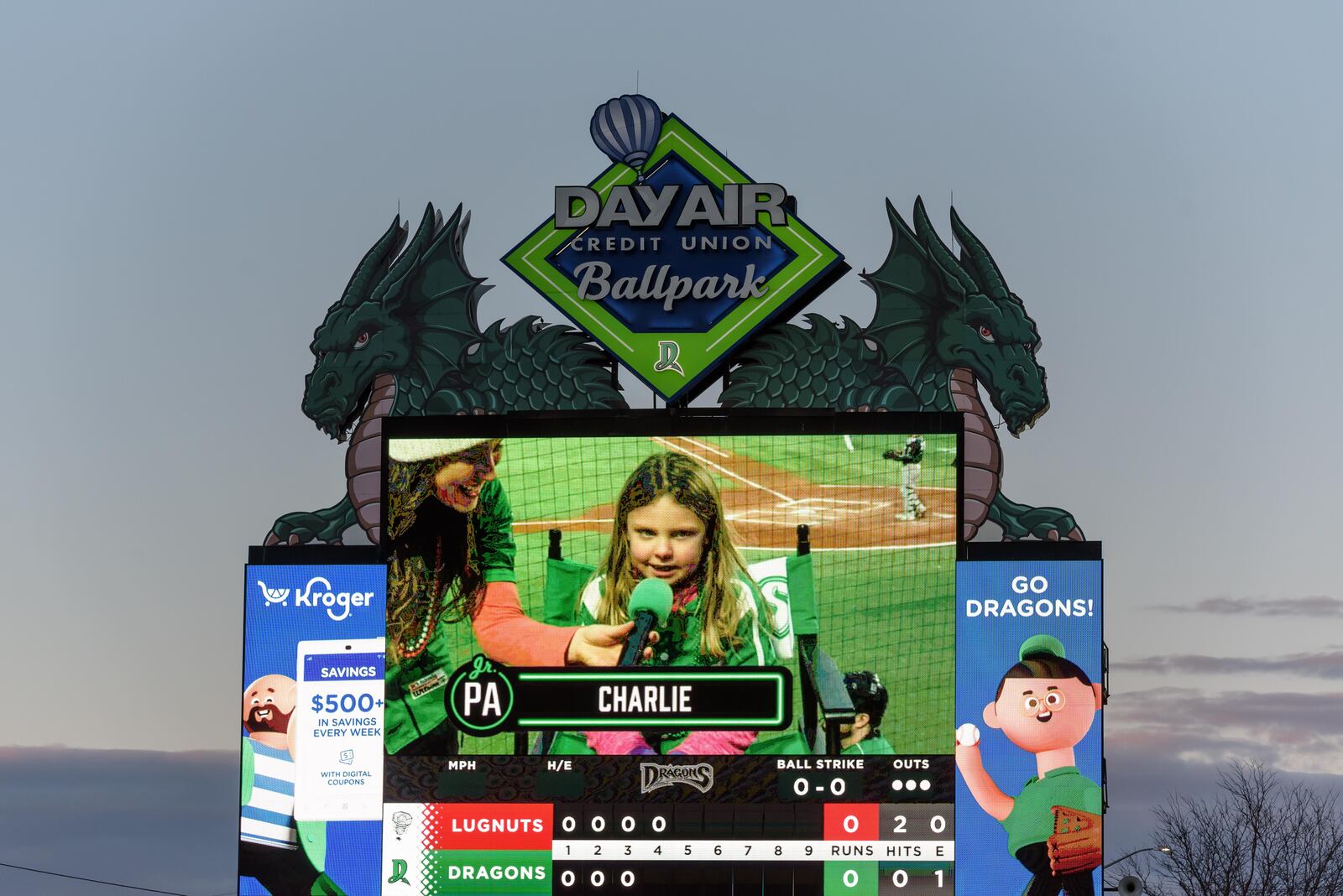 The Dayton Dragons and Lansing Lugnuts both played their opening games of the 2024 season on Friday, Apr. 5 at Day Air Ballpark in downtown Dayton. A crowd of 8,328 were in attendance to witness the Lugnuts defeat the Dragons by a score of 1-0. TOM GILLIAM/CONTRIBUTING PHOTOGRAPHER
