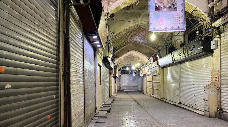 Shops are closed during protests in Tehran's centuries-old main bazaar, Iran, Tuesday, Jan. 6, 2026. (AP Photo/Vahid Salemi)