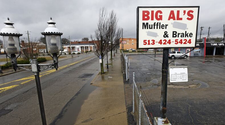 The properties at 1811 and 1835 Central Avenue, Big Al’s Muffler shop and a former Nationwide Insurance office, have sales contingent on buyer getting all of the appropriate approvals from Middletown. The proposed O’Reilly Auto Parts store has been met with opposition from downtown Middletown business leaders. NICK GRAHAM/STAFF