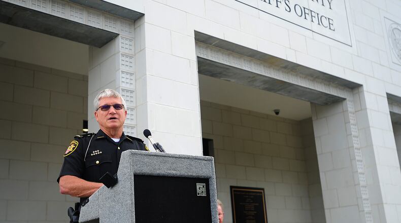 Warren County Sheriff Larry Sims spoke Tuesday, October 12, 2021 at the ribbon cutting ceremony for the new Warren County Jail. Sims said he does not issue snow emergency declarations because he thinks they are misunderstood and misused. MARSHALL GORBY\STAFF