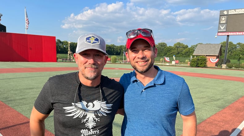 Ben Otto and Eric Judd (right), and their fellow Miracle Walkers, Jared Baker and Tyler Parker, will make a 21-mile journey on foot from Fairfield to Great American Ballpark in Cincinnati to raise awareness and funds for The Joe Nuxhall Miracle League Fields. PROVIDED