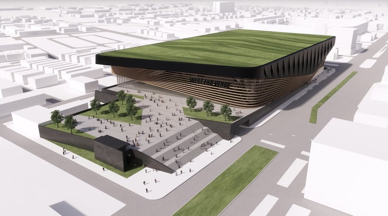 A previously released rendering of a possible new arena in Cincinnati. MACHETE GROUP/WCPO