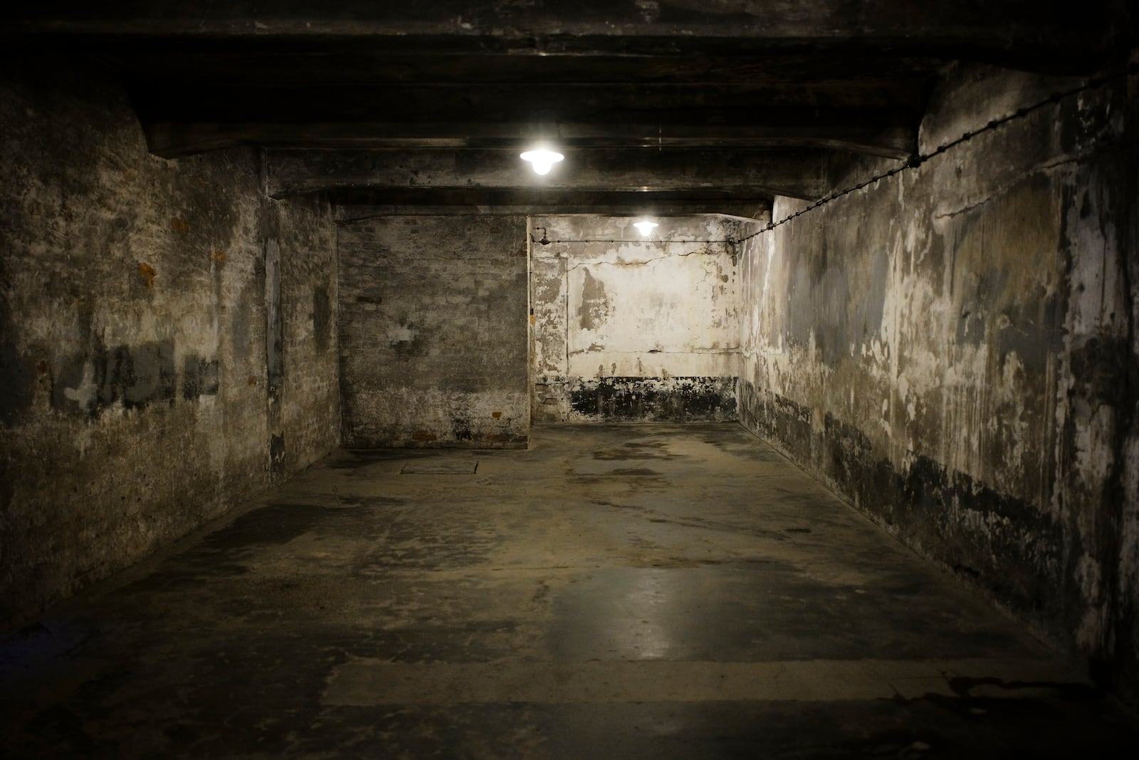 FILE - A view inside gas chamber one at the former Nazi death camp of Auschwitz I in Oswiecim, Poland, Dec. 8, 2019. (AP Photo/Markus Schreiber, File)