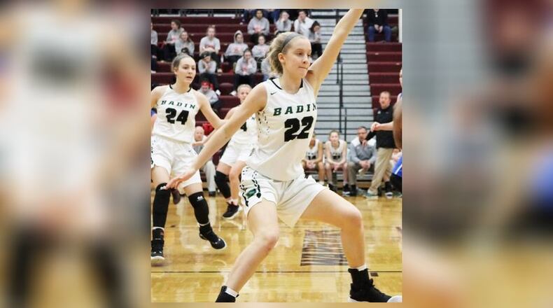 Badin’s Jada Pohlen scored a team-high 14 points Monday night in the Rams' win over Fenwick in the Division II district semifnals. FILE PHOTO