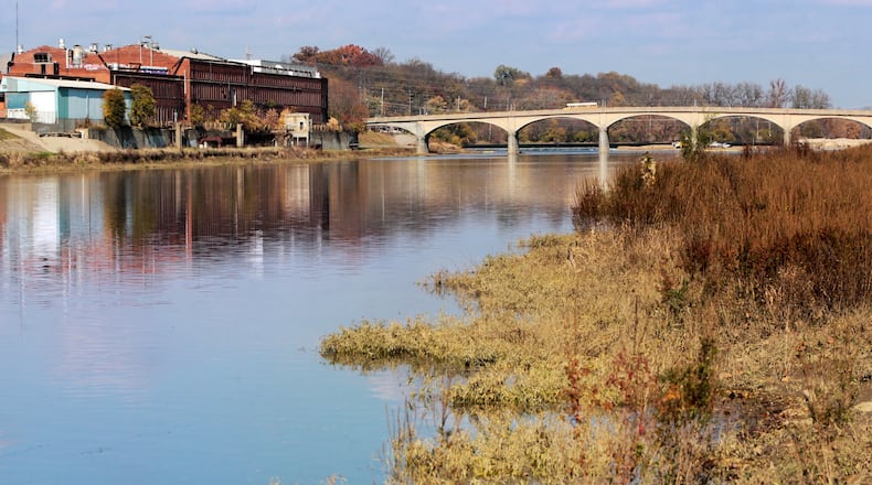 The Great Miami River flows by the the former Beckett Paper Mill in Hamilton. This region, thanks in large part to an underground aquifer following the Great Miami River, has an abundant water source.
