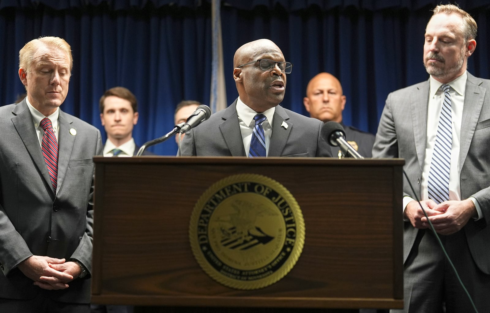 FBI Special Agent in Charge, Alvin M. Winston speaks during a news conference at the United States Courthouse in Minneapolis, Monday, June 16, 2025. (AP Photo/George Walker IV)
