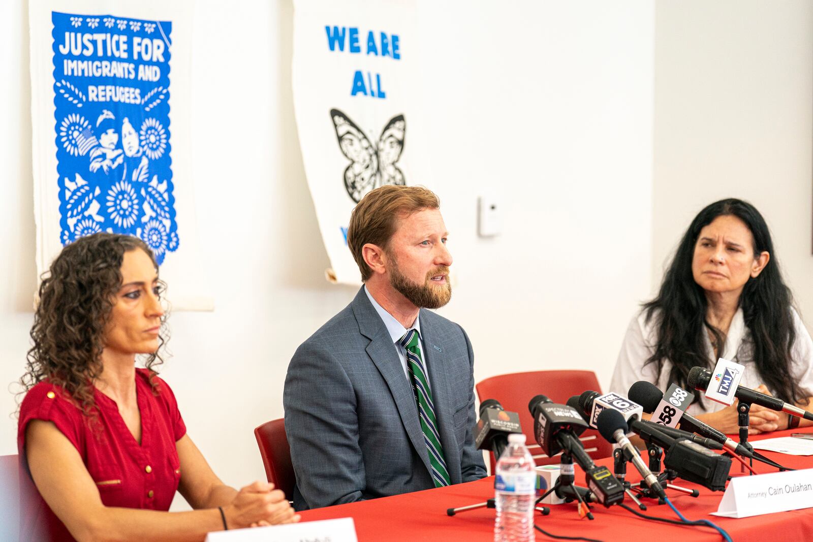 FILE - Cain Oulahan, Ramon Morales Reyes' immigration attorney addresses the media Friday, May 30, 2025 in Milwaukee about the detention of his client Ramon Morales Reyes. (AP Photo/Andy Manis,File)