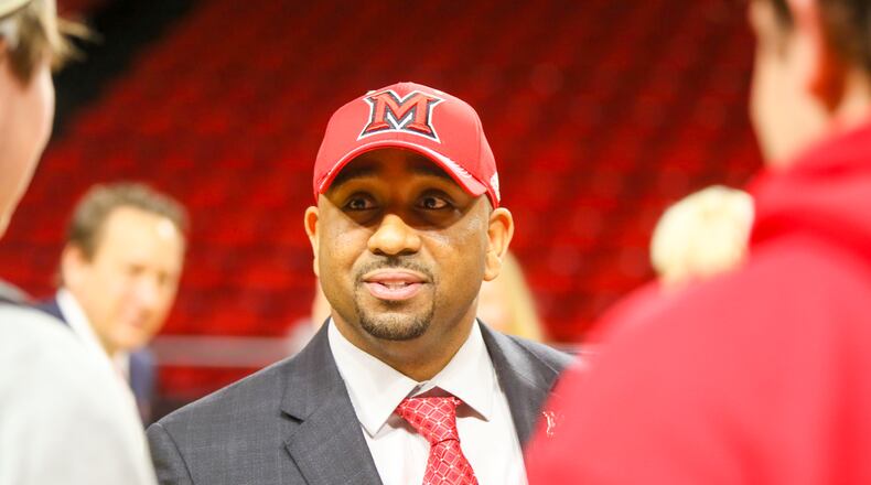 New Miami basketball coach Jack Owens was introduces himself during a public event at Millett Hall in Oxford, Thursday, Mar. 30, 2017. GREG LYNCH / STAFF
