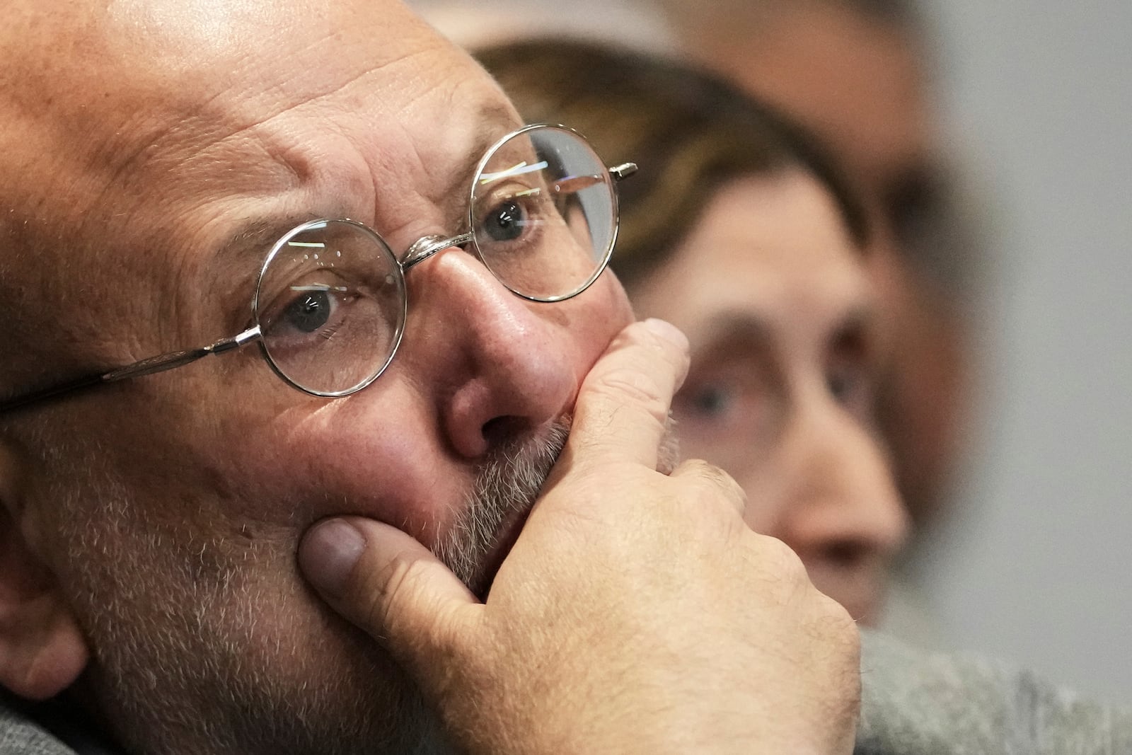 Victims family members react during the sentencing hearing for Robert E. Crimo III., at the Lake County Courthouse, in Waukegan, Ill., Wednesday, April 23, 2025. (AP Photo/Nam Y. Huh, Pool)