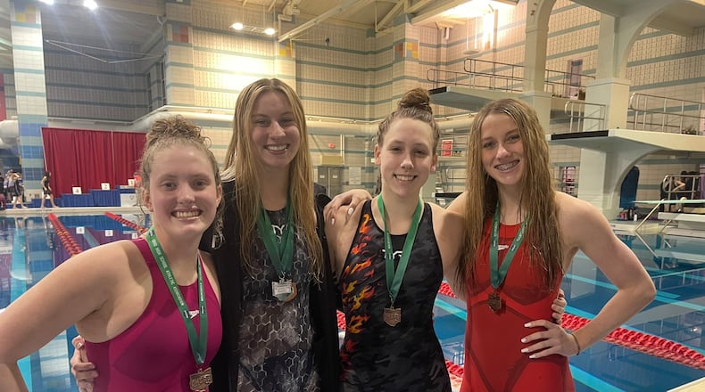 Talawanda High School will be sending a relay team to state for the first time since 2009. Pictured from left to right are Kaylyn Macechko, Maren Patterson, Anna Gregg and Abbie Cury. The foursome qualified in the 200 free relay. CONTRIBUTED