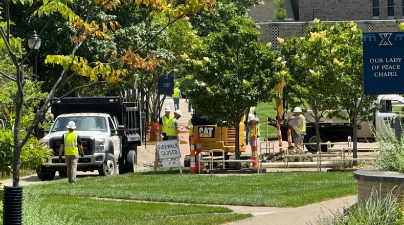 WCPO news crews shot this photo of construction crew working on the campus Friday, May 24, 2024. WCPO/CONTRIBUTED