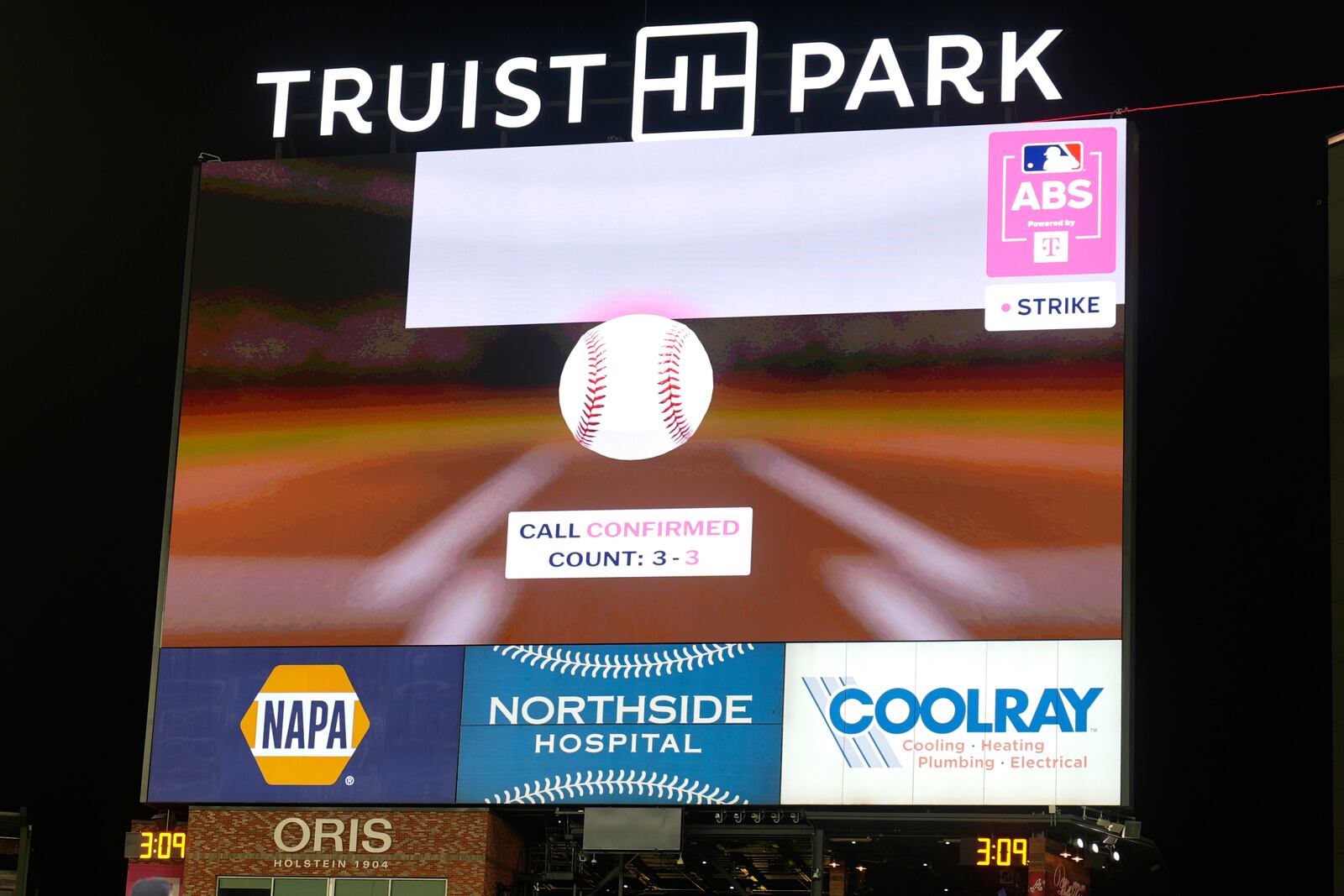 Miami's Kyle Stowers challenge is being reviewed during eighth inning at the MLB baseball All-Star game between the American League and National League, Tuesday, July 15, 2025, in Atlanta. (AP Photo/Brynn Anderson)