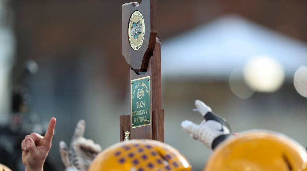 Marion Local routed Hillsdale 74-0 on Friday to win its fourth straight Division VII state football championship at Tom Benson Hall of Fame Stadium in Canton. It was the 64th consecutive win for the Flyers. Michael Cooper/CONTRIBUTED