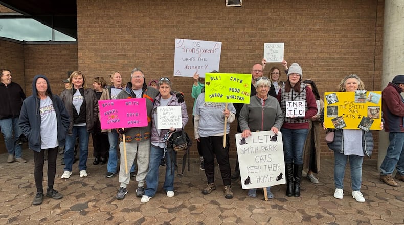 Cat protestors gathered before the Middletown City Council meeting Tuesday.