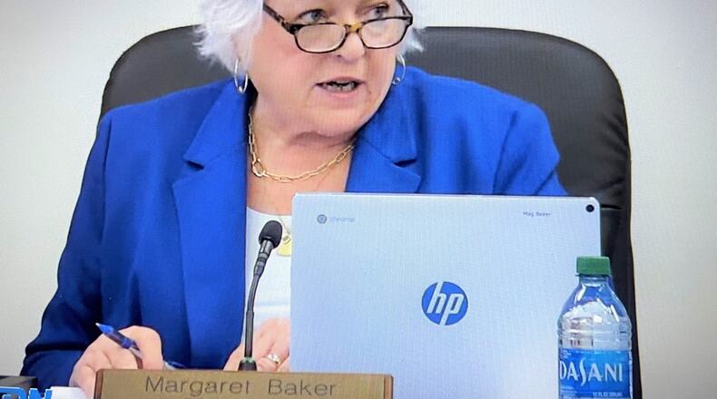 For the first time in two years the Hamilton Board of Education has a new leader. Margaret “Mag” Baker was unanimously chosen by her school board colleagues Thursday evening to lead in 2023 the governing body of the 9,000-student Hamilton City Schools. Baker, a long-time civic and business leader in the city, was first appointed to the board in 2019 to fill a seat vacancy due to the death of board member Tom Alf. The board also voted to continue its long-practice of refusing pay for its work. (Photo By Michael D. Clark\Journal-News)