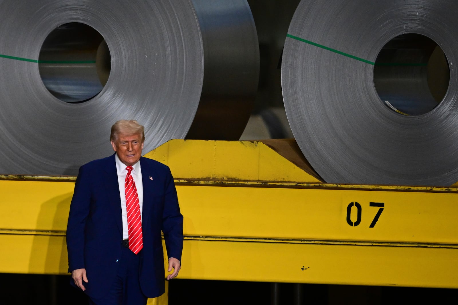 President Donald Trump arrives to speak at the U.S. Steel Mon Valley Works-Irvin Plant, Friday, May 30, 2025, in West Mifflin, Pa. (AP Photo/David Dermer)