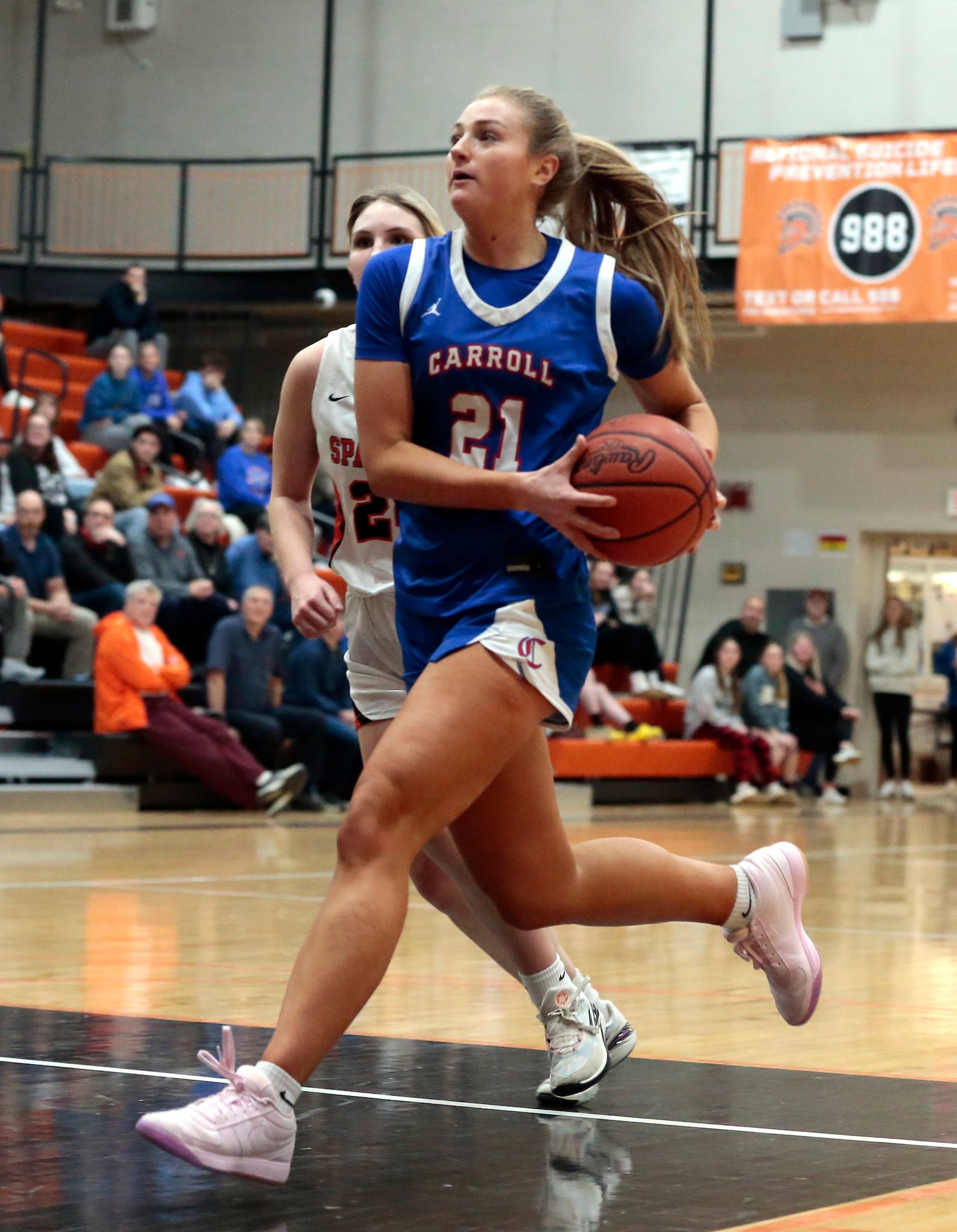 Carroll senior Kiera Healy drives to the basket. Carroll defeated Waynesville 50-42 in a non-league game on Monday, Jan. 5, 2026, at Waynesville. STEVEN WRIGHT / STAFF