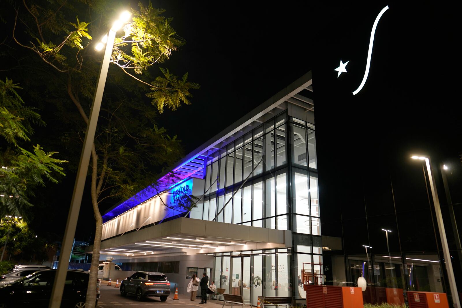 DF Star Hospital, where former Brazilian President Jair Bolsonaro transferred after being hospitalized for abdominal pain, is seen in Brasilia, Brazil, Saturday, April 12, 2025. (AP Photo/Eraldo Peres)