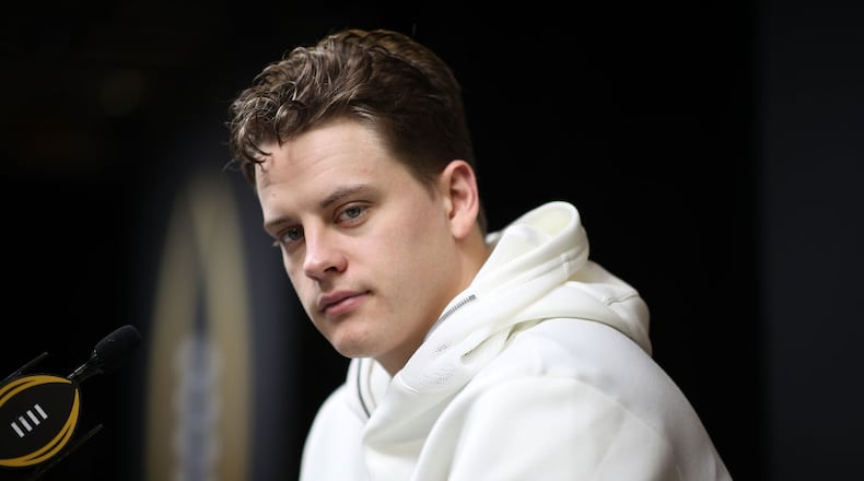 NEW ORLEANS, LOUISIANA - JANUARY 11:  Joe Burrow #9 of the LSU Tigers attends media day for the College Football Playoff National Championship on January 11, 2020 in New Orleans, Louisiana. (Photo by Chris Graythen/Getty Images)