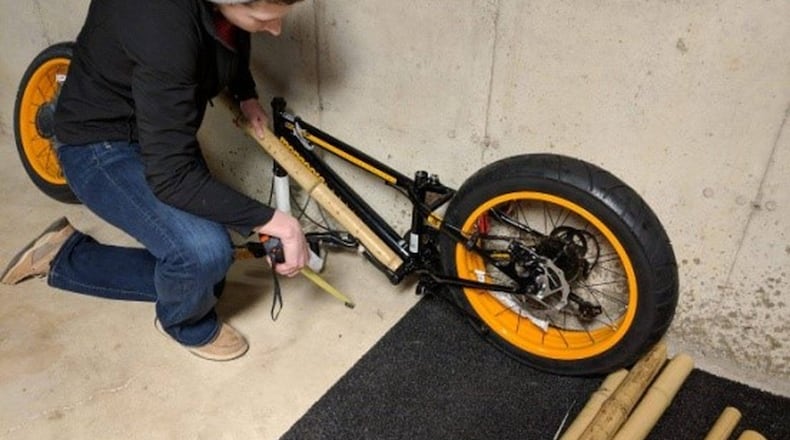 Miami University Regionals Engineering Technology students will be presenting their senior design projects at a public event from 9 a.m. to 5 p.m.April 26 at the Harry T. Wilks Conference Center on the Hamilton campus. Student measures dry bamboo against their “Bamboo Electric Bike” project. CONTRIBUTED
