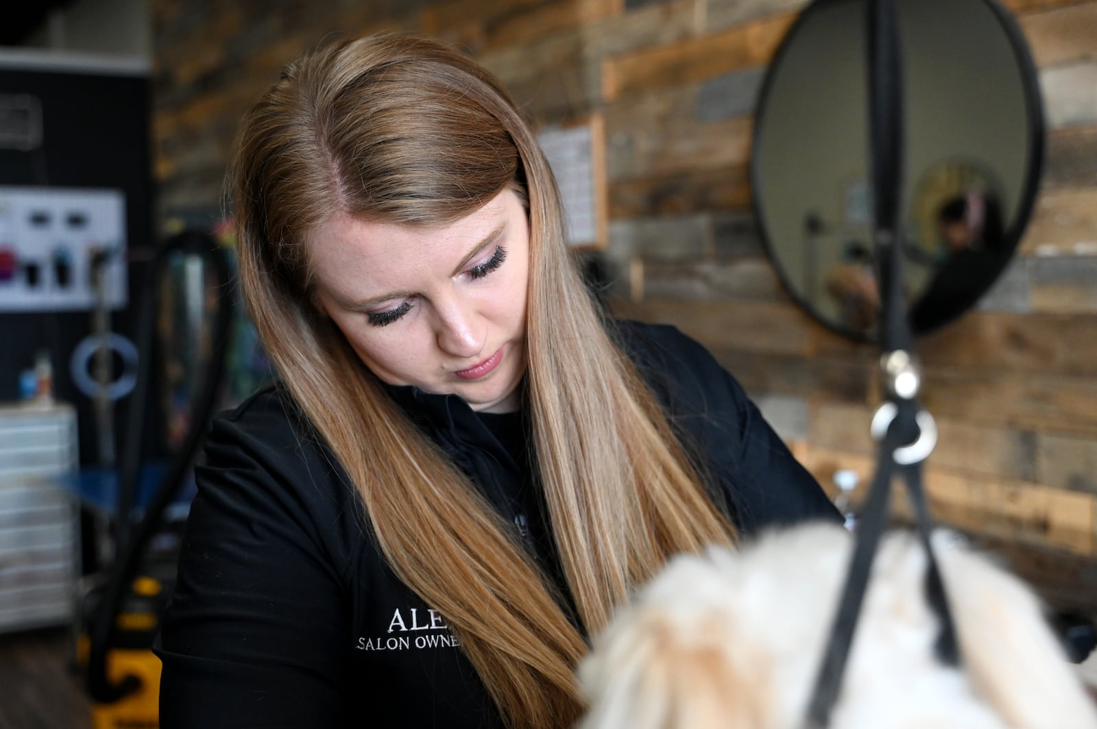 Alexis Carpenter Geisz is the owner of Hamilton Pet Grooming Studio, 1047 Eaton Ave., on the north side of Flub's and across Eaton Avenue from the West Side Little League complex. The pet grooming studio recently opened and is open Tuesday to Friday and the first Saturday of the month. Hours vary. MICHAEL D. PITMAN/STAFF