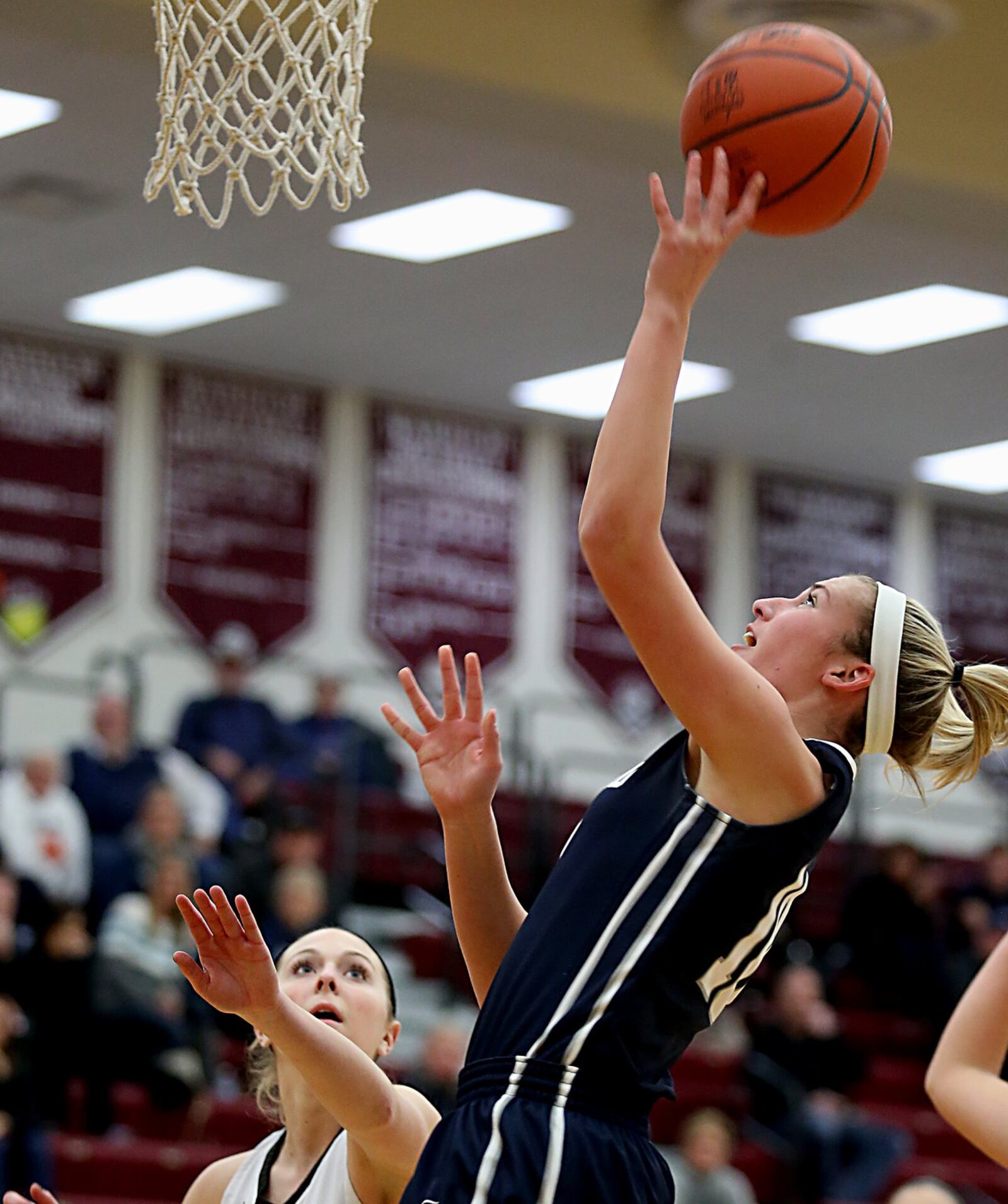 Edgewood guard Lauren Gerber puts in two points during Monday night’s game at Lebanon. CONTRIBUTED PHOTO BY E.L. HUBBARD