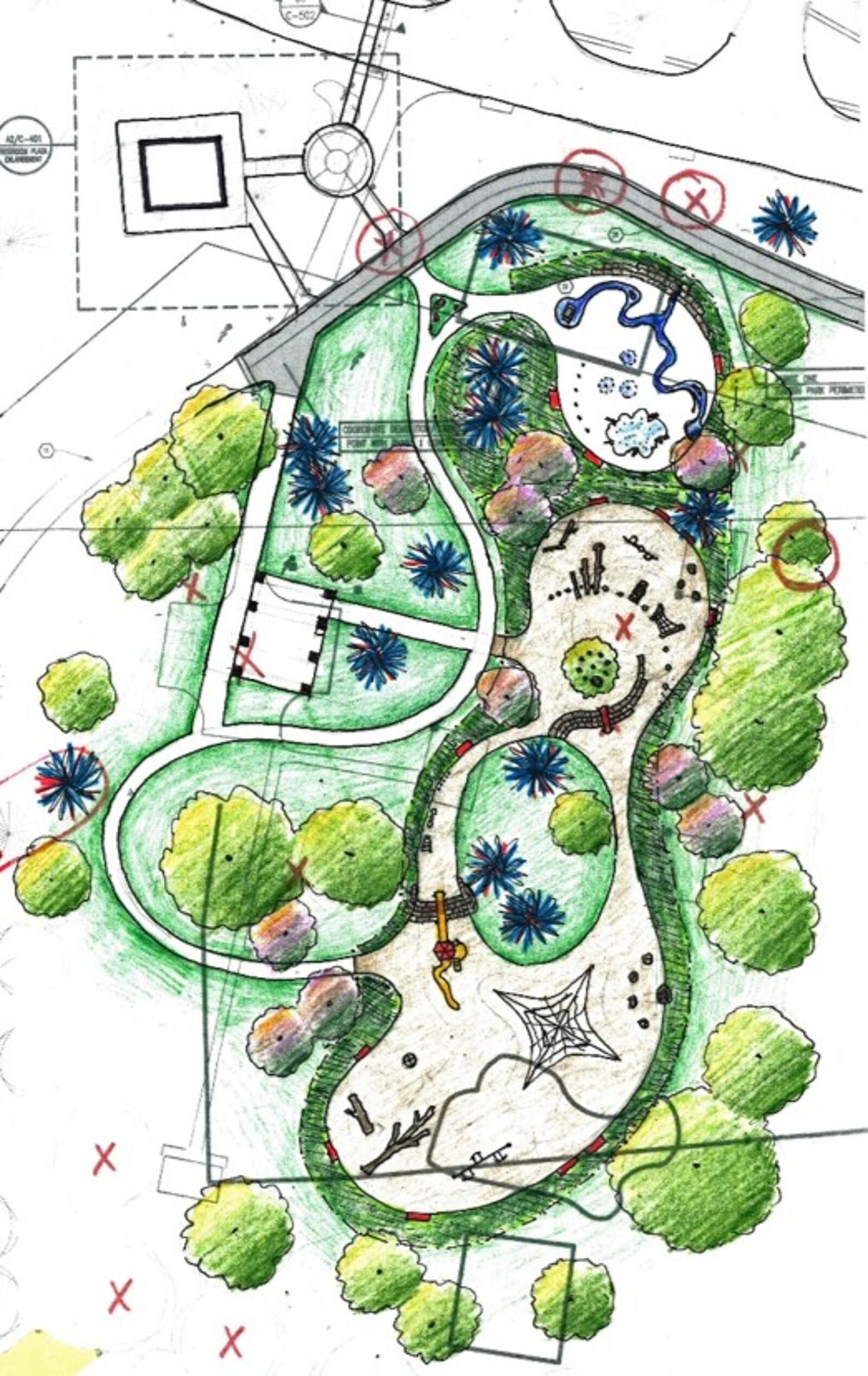 Pictured is a sketch of the new play area set to be built at Harbin Park in the upper center area of the park. The play area is large enough to allow younger children to play safely away from older children. This play ara is part of the first major renovation of Harbin Park since it opened nearly 50 years ago. PROVIDED