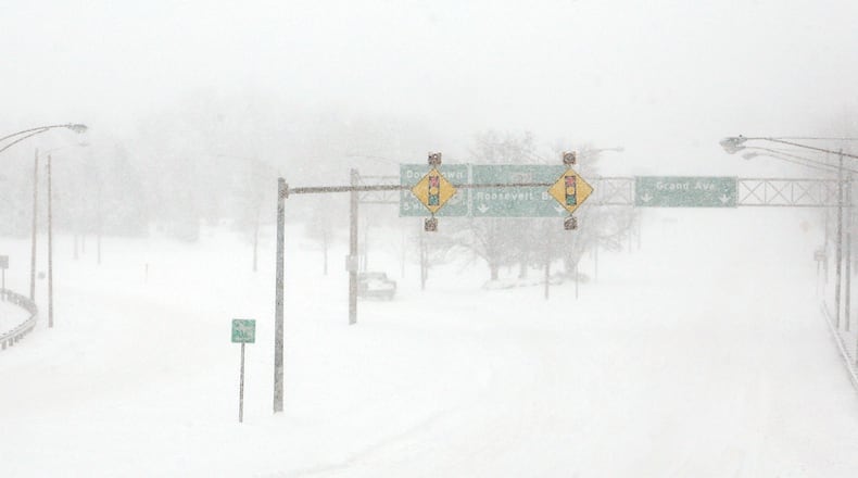 Ohio 122 near Grand Avenue in Middletown was covered in snow on Saturday, March 8, 2008. STAFF FILE PHOTO