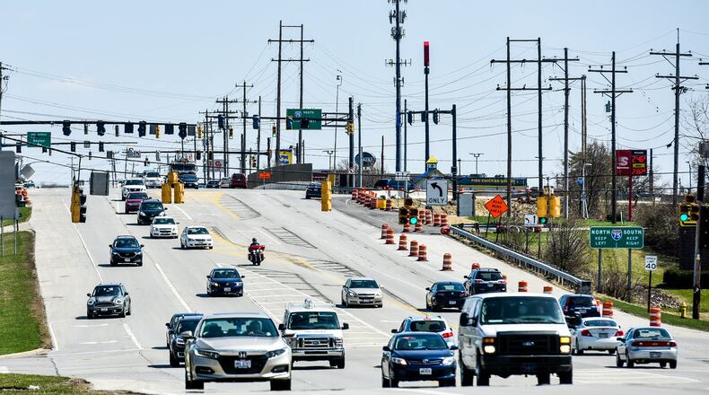 Vehicles travel along Tylersville Road just West of Interstate 75 Wednesday, April 3, 2019 in West Chester Township. The bottleneck busting project to widen Tylersville Road at the Interstate 75 interchange has been delayed again because bids came in $1 million over the estimate. The project to ease congestion and enhance safety on Tylersville Road came in over the $2 million estimate so Butler County Engineer Greg Wilkens has deferred the work to next year, hoping bids will be more favorable in the fall. NICK GRAHAM/STAFF