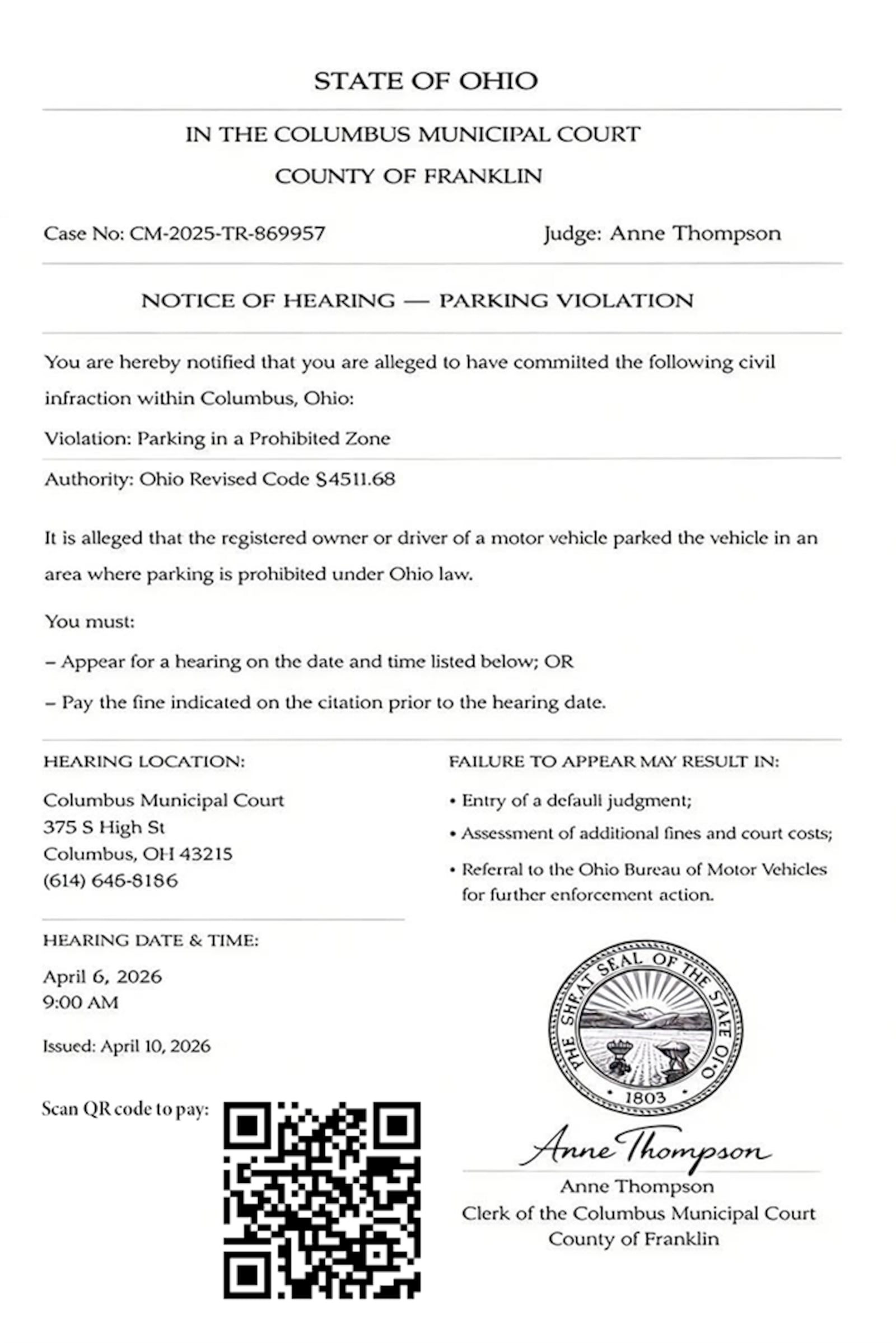 This official-looking fraudulent document was sent to intended victims claiming they owed unpaid parking or toll fines. OHIO ATTORNEY GENERAL'S OFFICE / PROVIDED