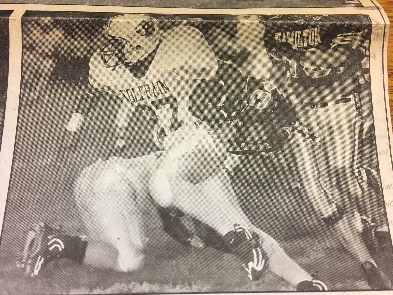 Hamilton’s Jay Andrews (34) brings down Colerain’s Daryl Richardson (27) during a Week 7 game at Virgil Schwarm Stadium in 1997. CONTRIBUTED PHOTO BY E.L. HUBBARD