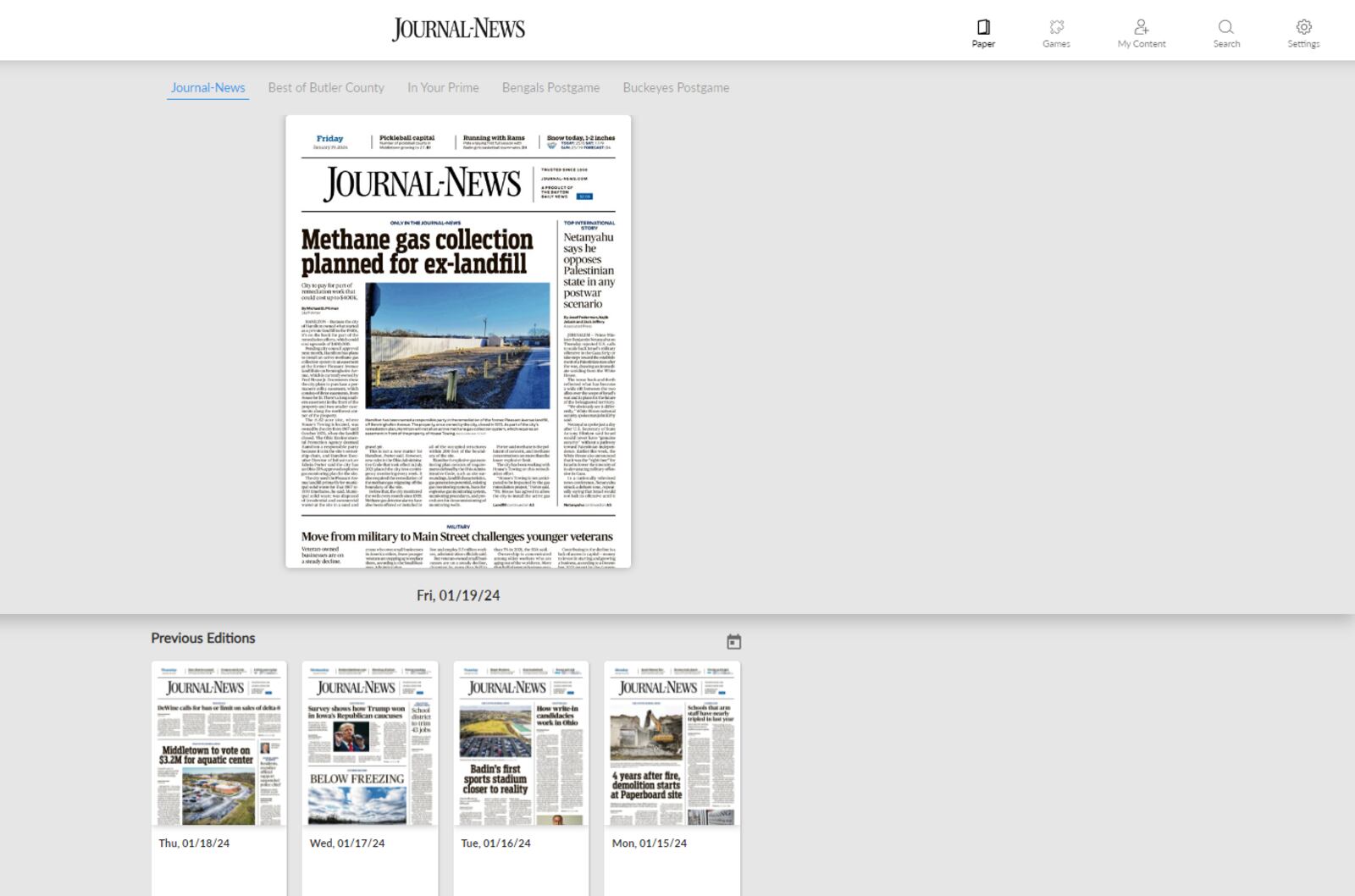 From the landing page of your ePaper, scroll down to access back editions. You can use the calendar tool to choose the date you'd like to read in the archive.