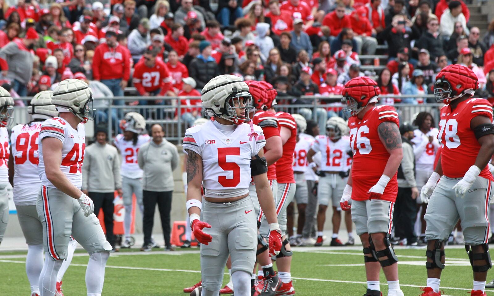 Springfield native Aaron Scott Jr. in the Ohio State football spring game 2025 in Columbus, Ohio, April 12, 2025
