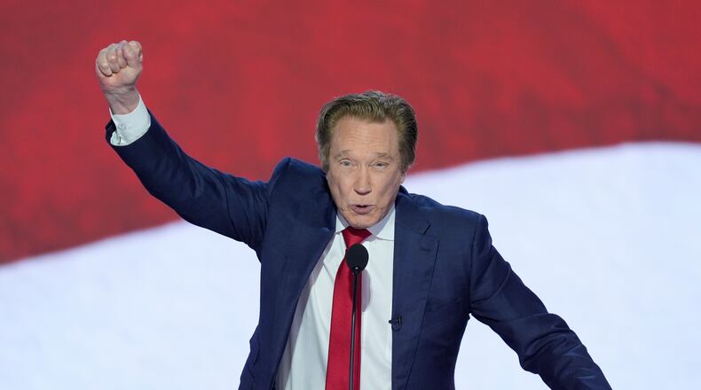 FILE - Perry Johnson speaks during the second day of the Republican National Convention, Tuesday, July 16, 2024, in Milwaukee. (AP Photo/J. Scott Applewhite, File)